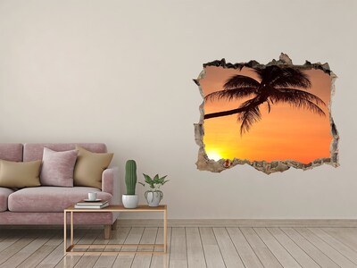 Wandsticker 3D doorkijk Zonsondergang op een tropisch strand