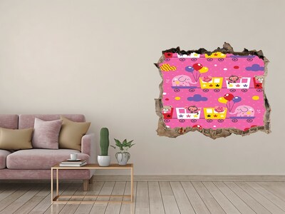 Wandsticker 3D doorkijk Kleurrijke trein met ballonnen