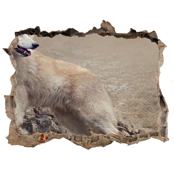 Wandsticker 3D doorkijk Wolf in een berglandschap