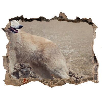 Wandsticker 3D doorkijk Wolf in een berglandschap