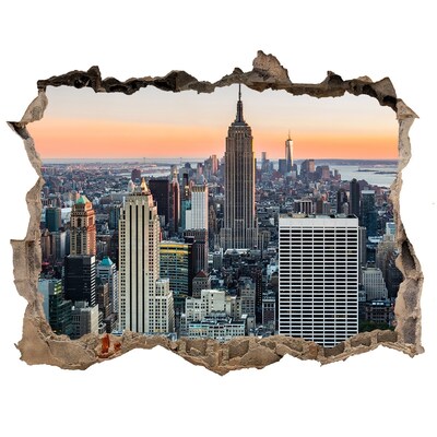 Wandsticker 3D doorkijk New York bij zonsondergang