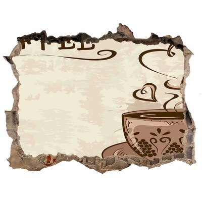 Wandsticker 3D gat met uitzicht Een heerlijk kopje dampende koffie