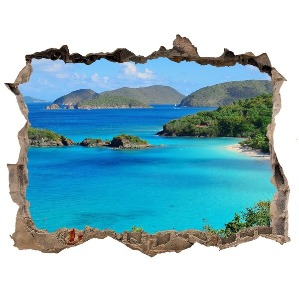 Wandsticker 3D doorkijk Tropische baai met turquoise water
