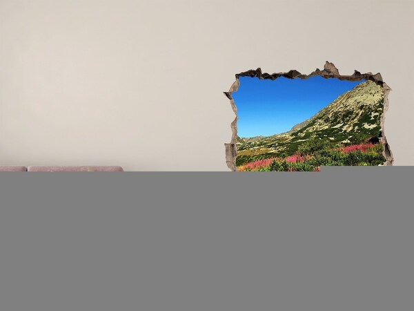 Wandsticker 3D doorkijk Berglandschap in een gat in de muur