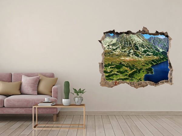 Zelfklevende 3D wandsticker illusie Berglandschap met een meer