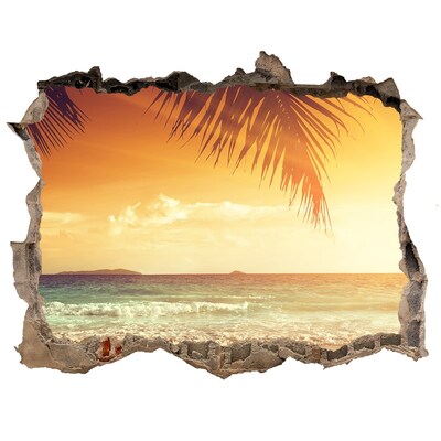 Zelfklevende 3D wandsticker illusie Tropisch strand bij zonsondergang