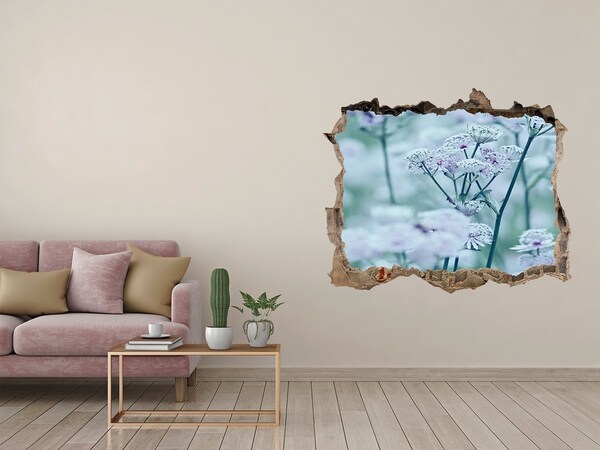 Zelfklevende muursticker 3D gat Bloemen tussen de ingestorte muur