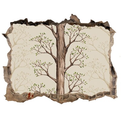 Zelfklevende 3D wandsticker illusie Kapotte muur met een boom
