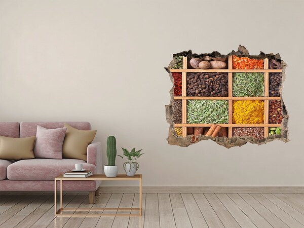 Wandsticker 3D gat met uitzicht Een keuken vol kruiden