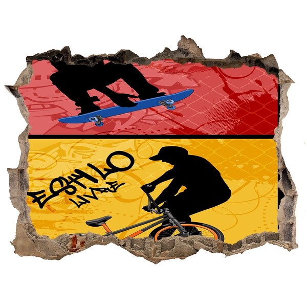 Wandsticker 3D gat met uitzicht Skateboarden in actie