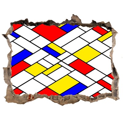 Wandsticker 3D gat met uitzicht Abstract patroon in de stijl van Mondrian.