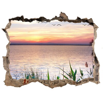 Wandsticker 3D doorkijk Zonsondergang boven het meer