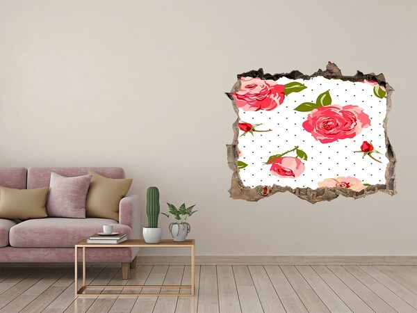 Zelfklevende 3D wandsticker illusie Bloemenmuur achter het gat