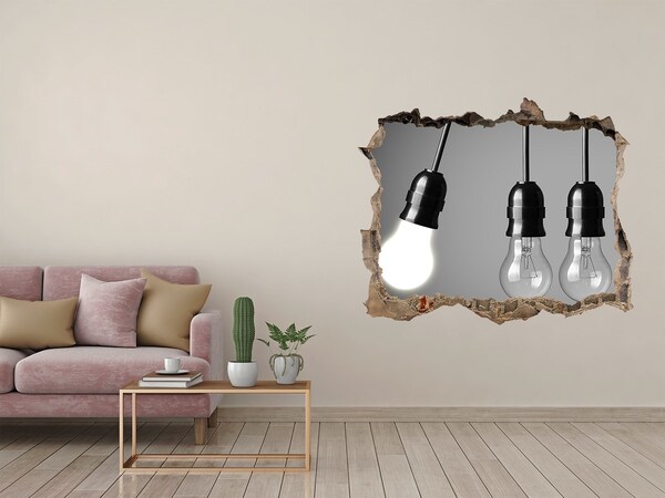 Wandsticker 3D doorkijk Kapotte muur met hangende lampen