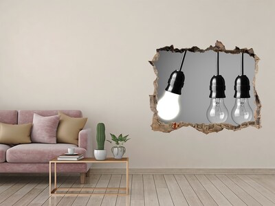 Wandsticker 3D doorkijk Kapotte muur met hangende lampen