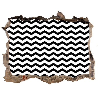 Wandsticker 3D doorkijk Zwart-witte zigzaglijnen in een gat in de muur