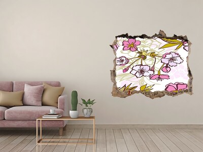 Zelfklevende 3D wandsticker illusie Een bloemenparadijs achter de muur.