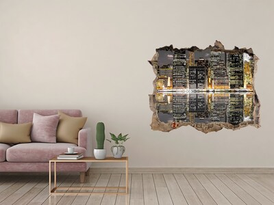 Zelfklevende 3D wandsticker illusie Uitzicht op de stad 's nachts