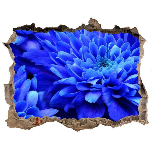 Wandsticker 3D gat met uitzicht Blauwe bloem in een gat in de muur