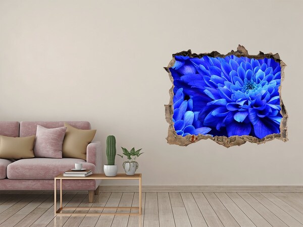 Wandsticker 3D gat met uitzicht Blauwe bloem in een gat in de muur