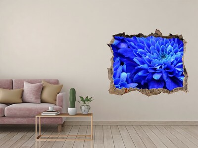 Wandsticker 3D gat met uitzicht Blauwe bloem in een gat in de muur