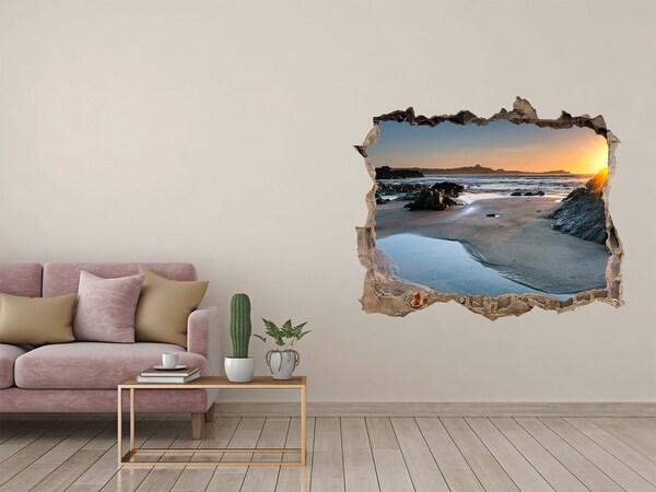 Wandsticker 3D doorkijk Zonsondergang boven het strand