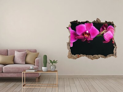 Wandsticker 3D gat met uitzicht Orchidee door de muur