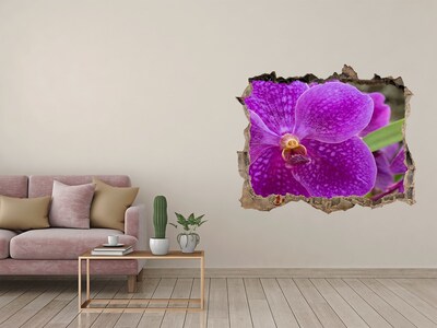Wandsticker 3D doorkijk Orchideebloem in een gat in de muur