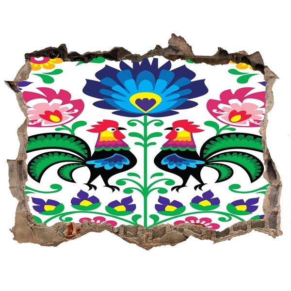 Zelfklevende muursticker 3D gat Bloemfolklore met cantharellen