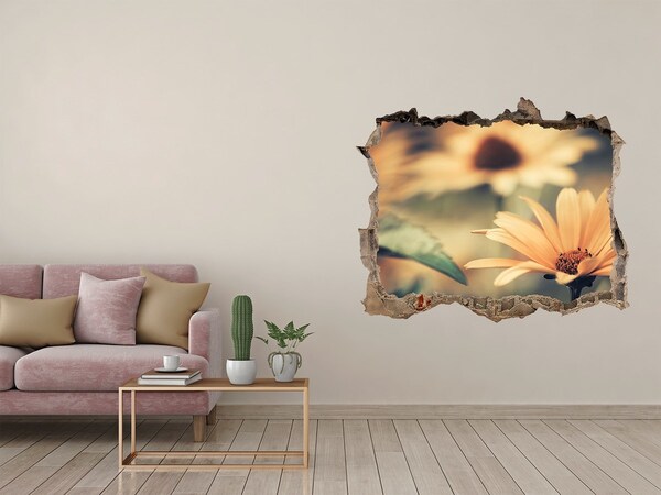 Wandsticker 3D doorkijk Bloemen in een verwoeste muur
