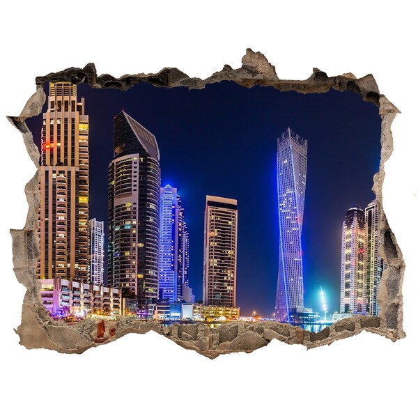 Zelfklevende muursticker 3D gat De moderne skyline van Dubai