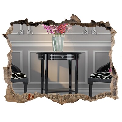 Zelfklevende 3D wandsticker illusie Een gouden tafel in een elegant interieur.