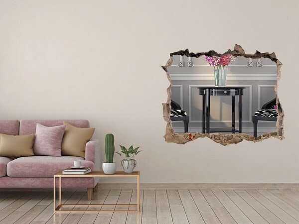 Zelfklevende 3D wandsticker illusie Een gouden tafel in een elegant interieur.