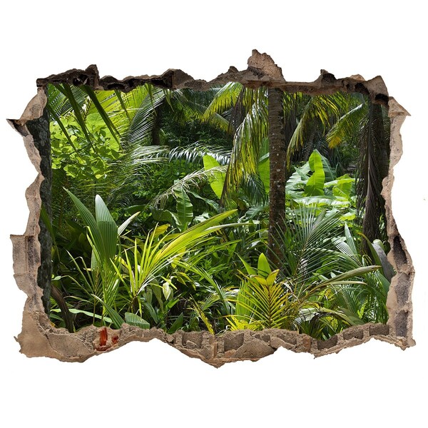 Wandsticker 3D gat met uitzicht Tropische jungle achter de muur