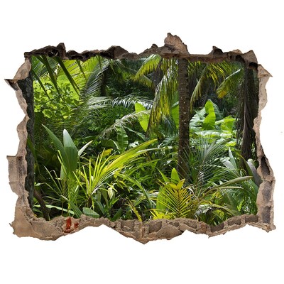 Wandsticker 3D gat met uitzicht Tropische jungle achter de muur