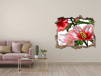 Wandsticker 3D doorkijk Bloemen in een gat in de muur