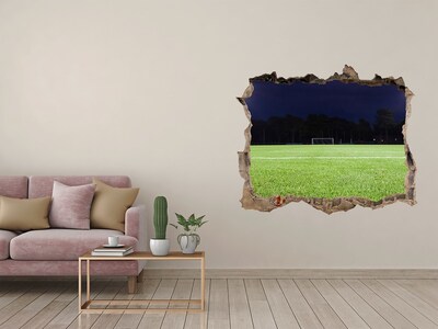 Zelfklevende muursticker 3D gat Voetbalveld 's nachts