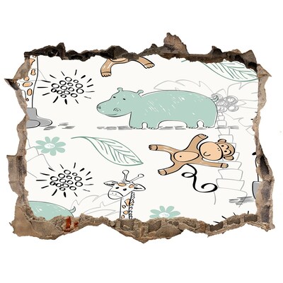 Wandsticker 3D doorkijk Dieren in de jungle