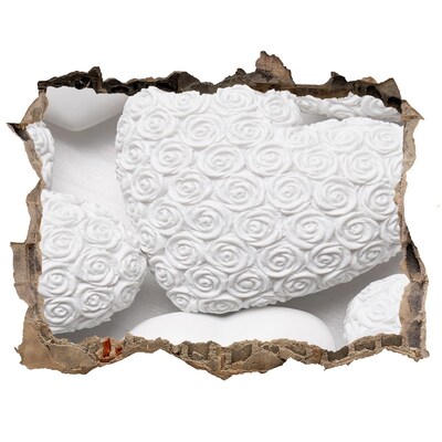 Wandsticker 3D doorkijk Witte rozen in een gat in de muur