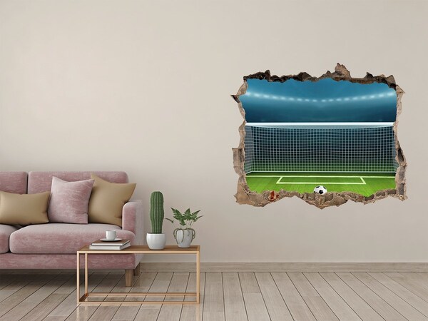 Wandsticker 3D doorkijk Het voetbalstadion achter het gat in de muur.