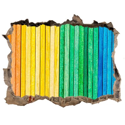 Wandsticker 3D gat met uitzicht Kleurrijke borden in een gat in de muur