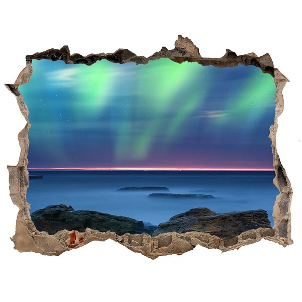 Zelfklevende 3D wandsticker illusie Aurora Borealis boven de oceaan