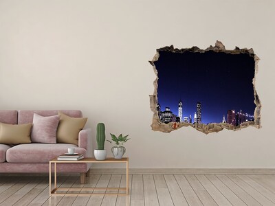 Wandsticker 3D gat met uitzicht Nachtpanorama van New York