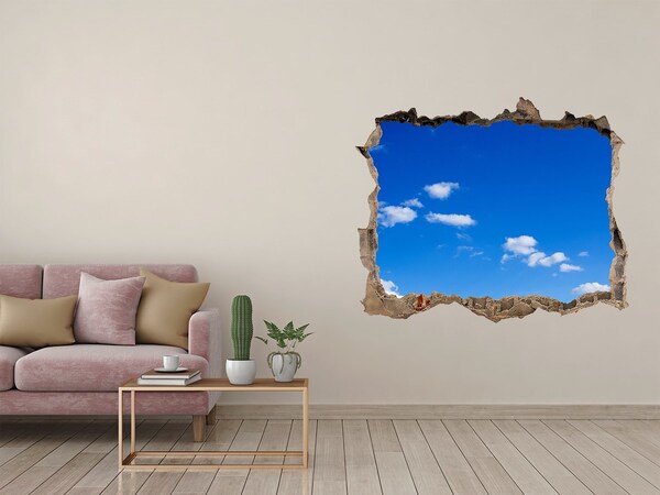 Zelfklevende muursticker 3D gat Blauwe lucht met wolken