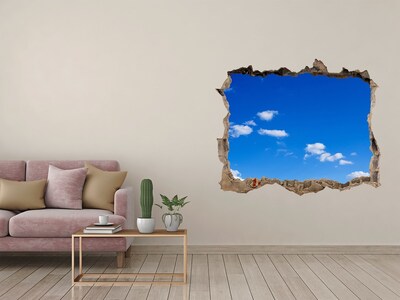 Zelfklevende muursticker 3D gat Blauwe lucht met wolken