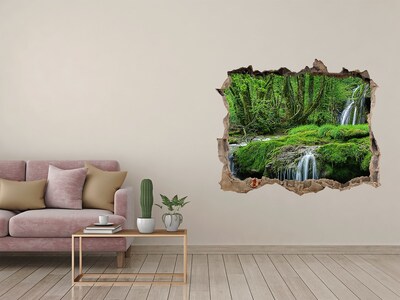 Zelfklevende muursticker 3D gat Mysterieus bos met een waterval