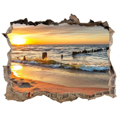 Wandsticker 3D doorkijk Zonsondergang boven de zee