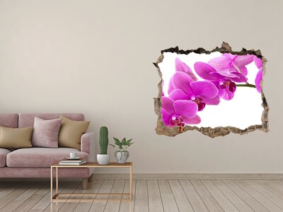 Zelfklevende muursticker 3D gat Orchideeën door een gat in de muur
