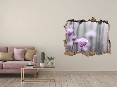 Wandsticker 3D gat met uitzicht Een bloemenparadijs achter de muur.