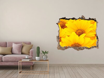 Zelfklevende 3D wandsticker illusie Zonnebloemen in een gat in de muur